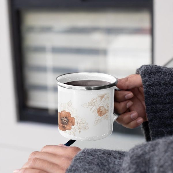 Rustic Floral Enamel Camping Mug | Boho Coffee Cup for Outdoor Lovers | Perfect Gift for Adventurers | Camping Accessories, Unique Tea Mug,